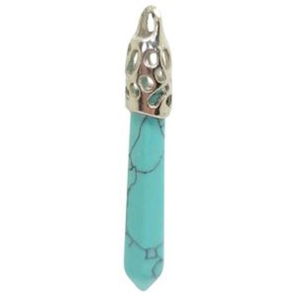 Hand Crafted Blue Howlite Chakra Hexagonal Point Wand Pendant 18" - Picture 1 of 4